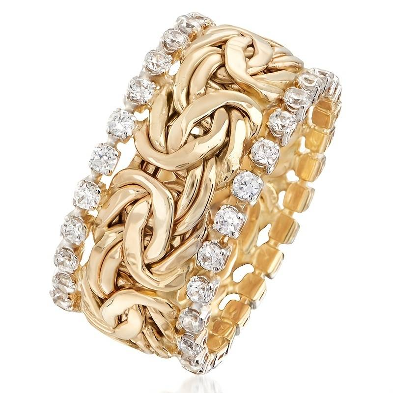 Lynor™ | Braided Gold Ring with Zirconia – Sparkling Weave Design