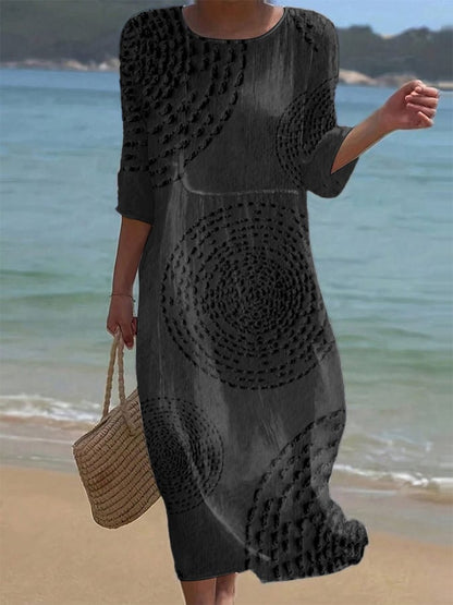 Lynor™ | Floral Print & Three-Quarter Sleeves Cotton Dress