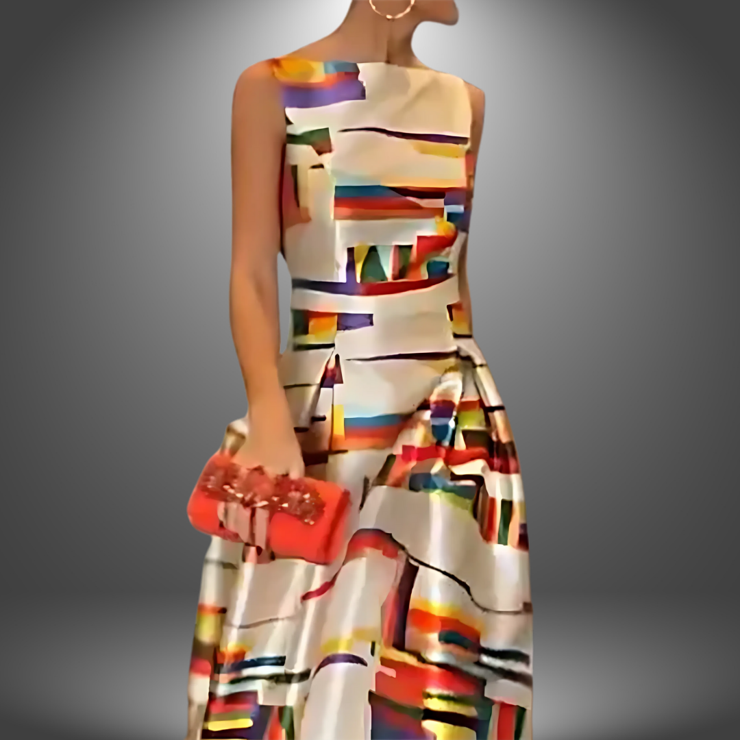 Lynor™ | Geometric Print Maxi Dress for Bold Summer Elegance
