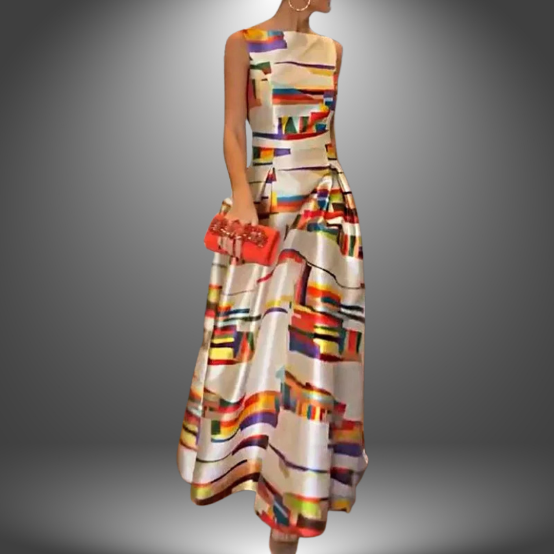 Lynor™ | Geometric Print Maxi Dress for Bold Summer Elegance