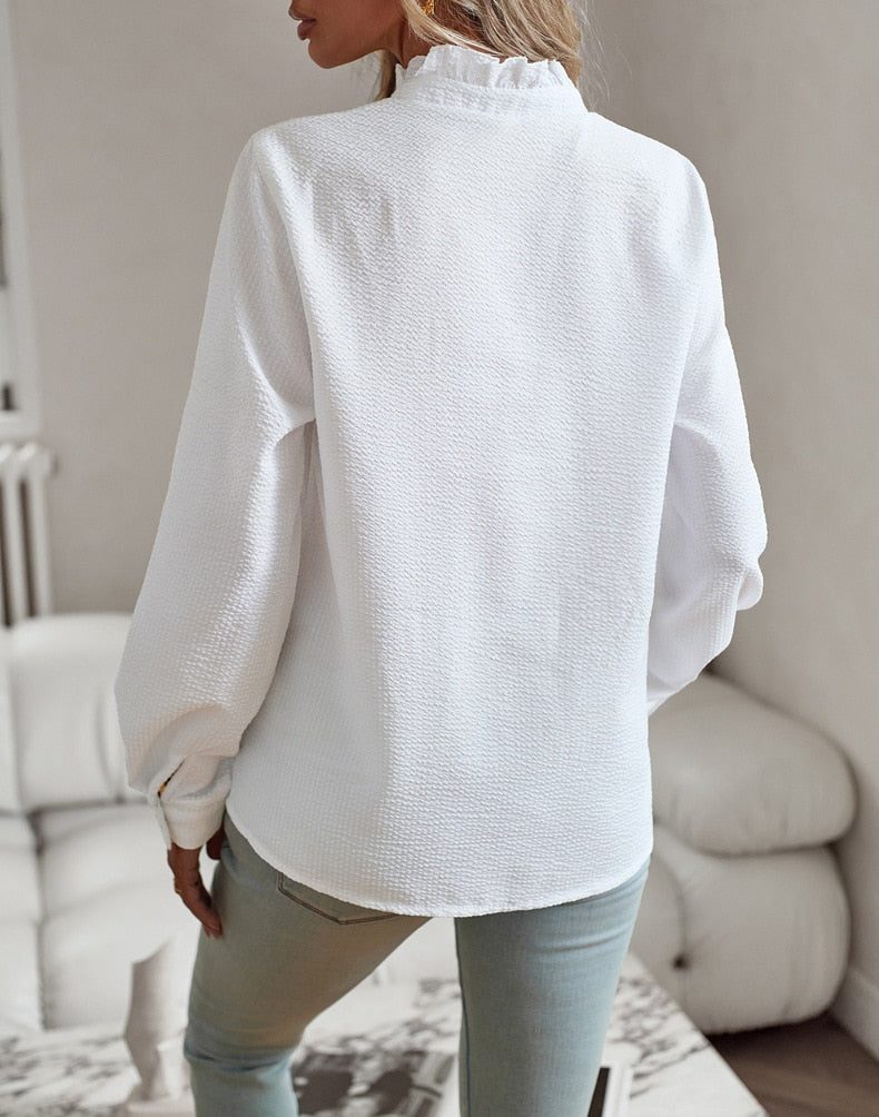 Lynor™ | Ruffled Button-Up Blouse – Feminine Elegance with a Soft Touch