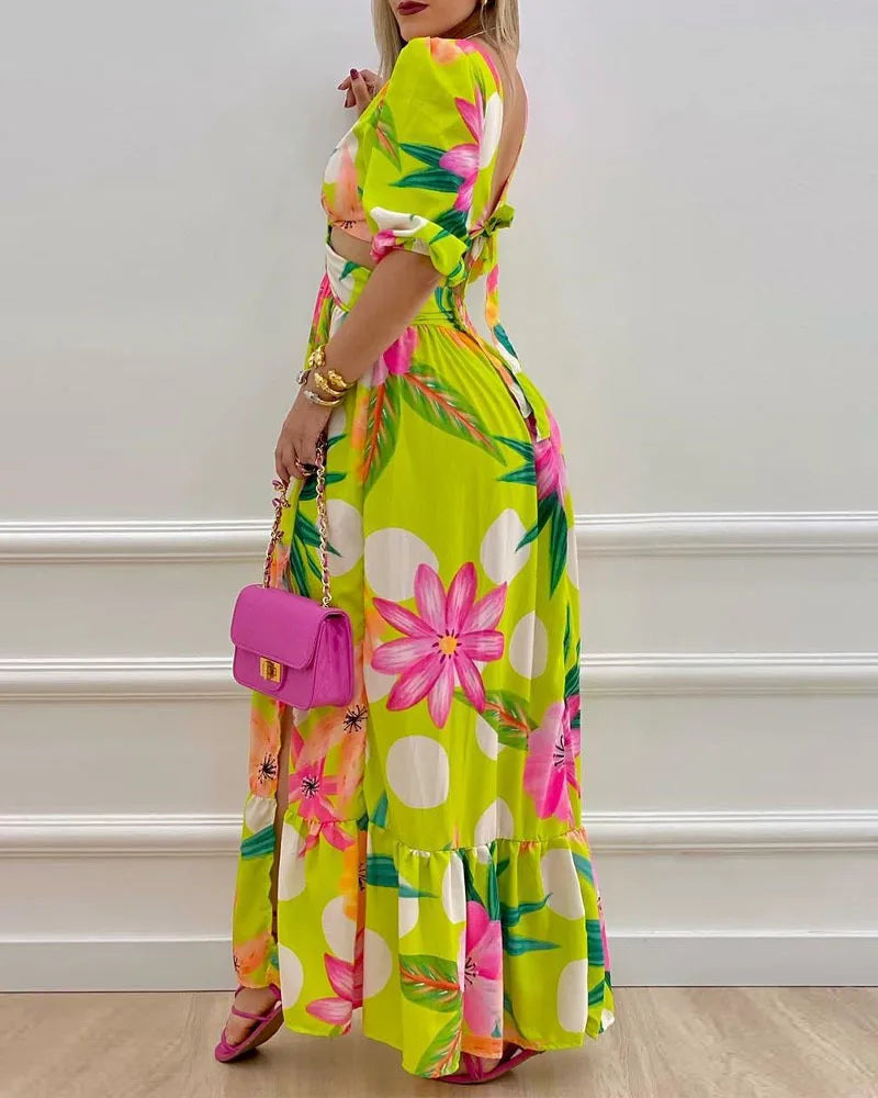Lynor™ | Elegant Tie-Dye Maxi Dress with Cutout & Lantern Sleeves