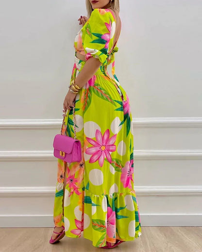 Lynor™ | Elegant Tie-Dye Maxi Dress with Cutout & Lantern Sleeves