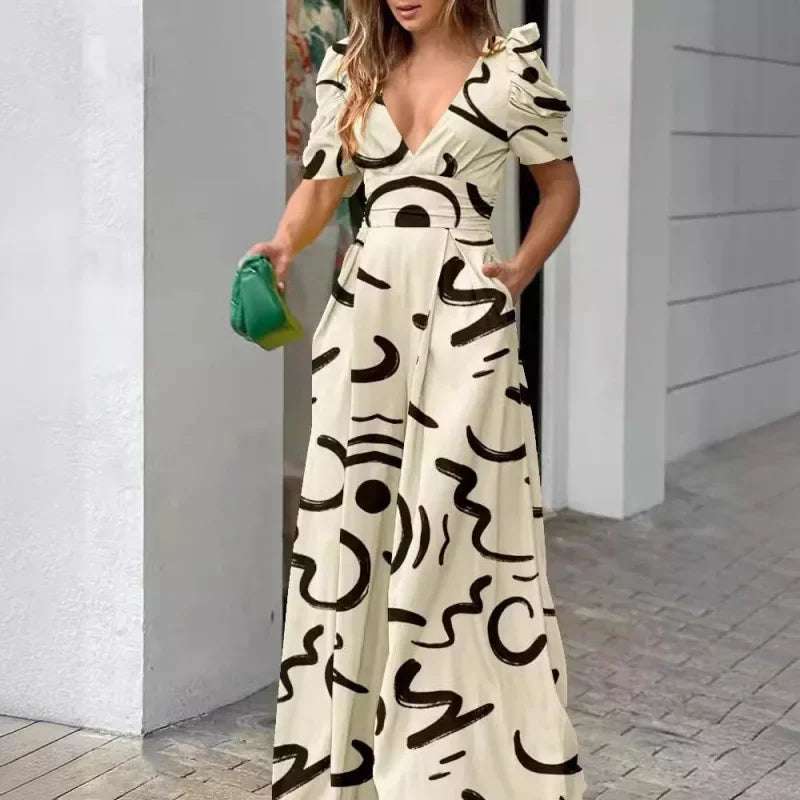 Lynor™ | Elegant V-Neck Wide-Leg Jumpsuit for Effortless Chic