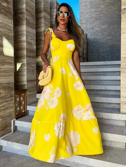 Lynor™ | Strappy Summer Print Dress with Elegant Lace-Up Detail