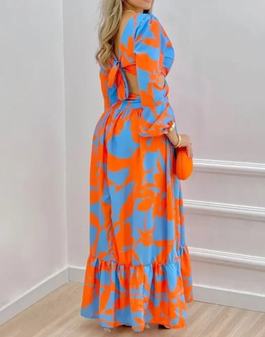 Lynor™ | Elegant Tie-Dye Maxi Dress with Cutout & Lantern Sleeves