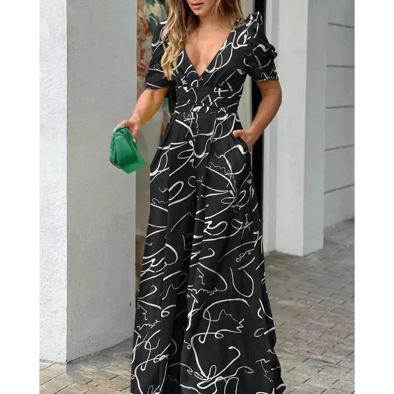 Lynor™ | Elegant V-Neck Wide-Leg Jumpsuit for Effortless Chic
