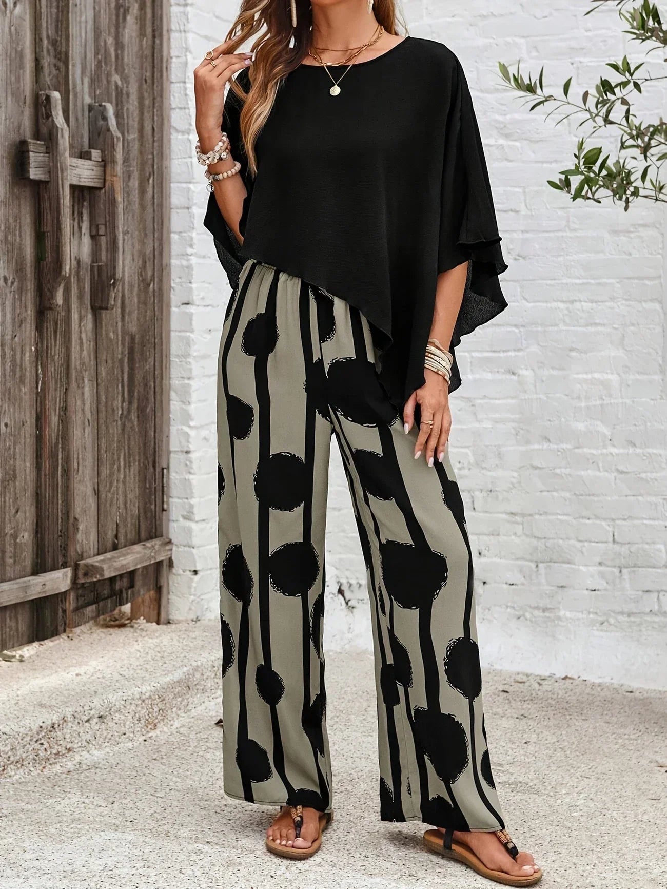Lynor™ | Women’s Asymmetric Top and Printed Pant Set