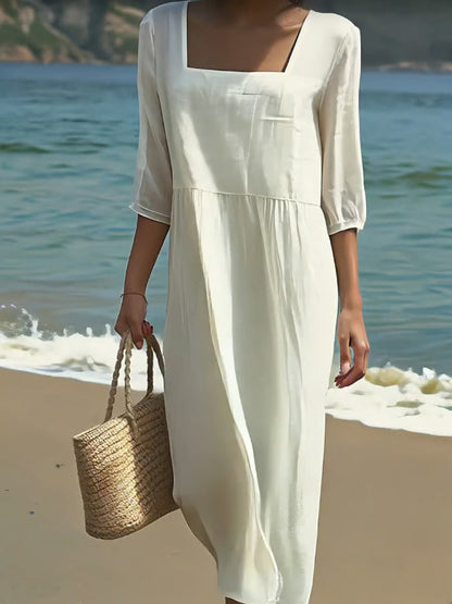 Lynor™ | Linen Dress with Square Neckline