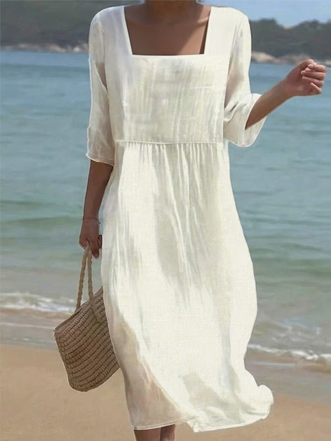 Lynor™ | Linen Dress with Square Neckline