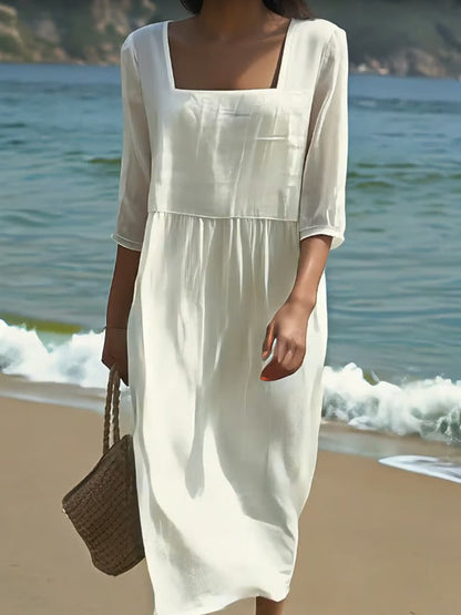 Lynor™ | Linen Dress with Square Neckline