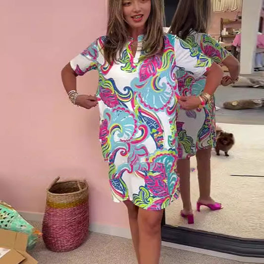 Lynor™ | Colorful Printed V-Neck Dress