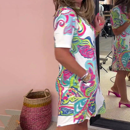 Lynor™ | Colorful Printed V-Neck Dress