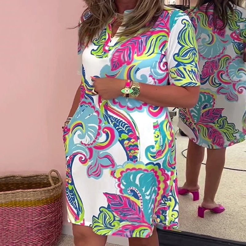 Lynor™ | Colorful Printed V-Neck Dress