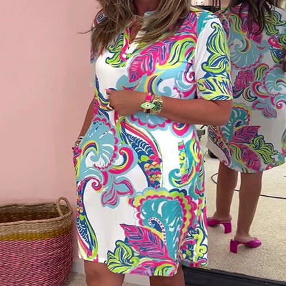 Lynor™ | Colorful Printed V-Neck Dress