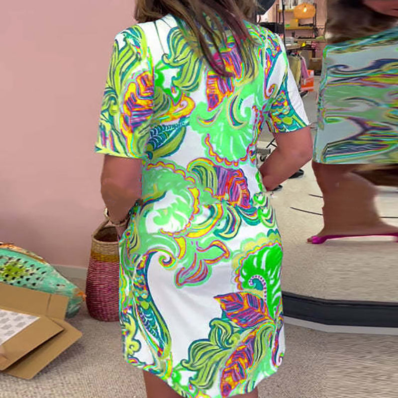 Lynor™ | Colorful Printed V-Neck Dress