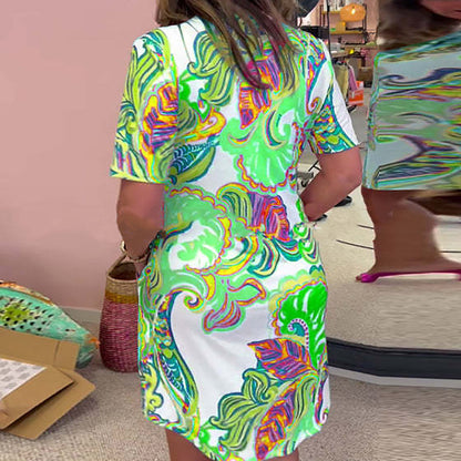 Lynor™ | Colorful Printed V-Neck Dress