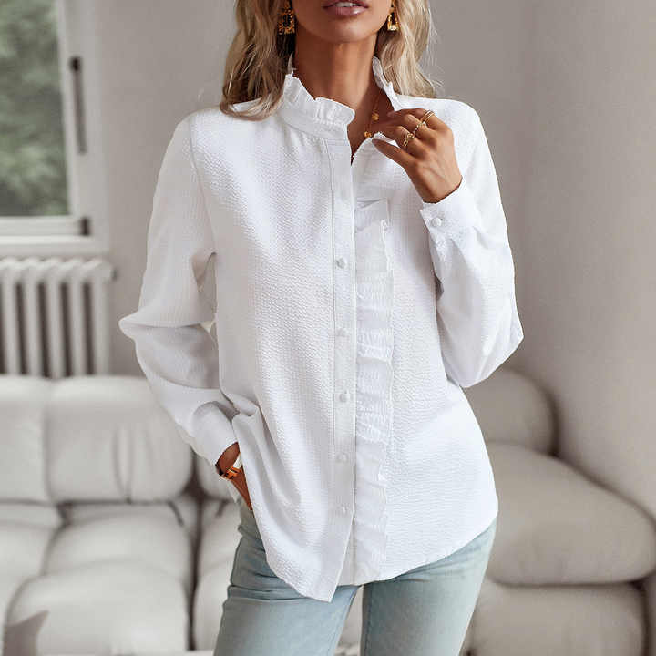 Lynor™ | Ruffled Button-Up Blouse – Feminine Elegance with a Soft Touch